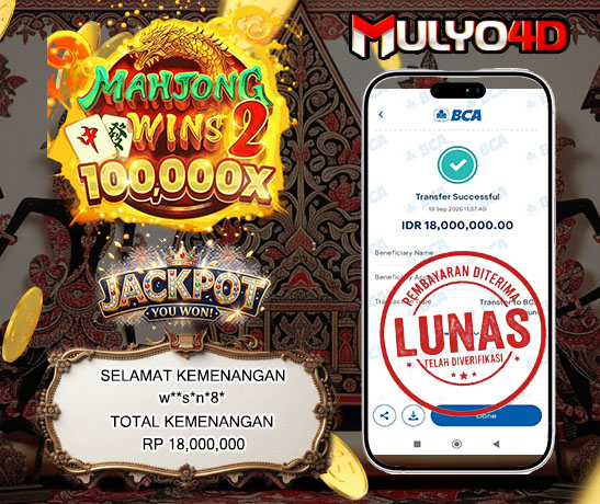 18 Sep 2026, Pukul 11:57:40 WIB, Selamat JP Mahjong Wins 2 Mulyo4d Rp. 18,000,000