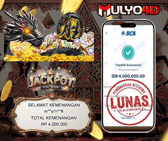 18 Sep 2026, Pukul 09:03:43 WIB, Selamat JP Mahjong Wins 3 Black Scatter Rp. 4,000,000