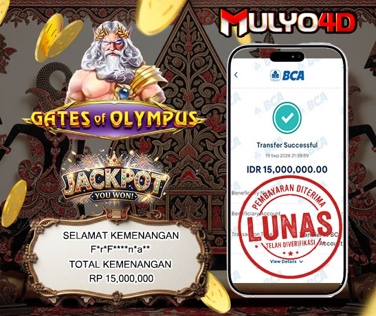 19 Sep 2026, Pukul 21:39:59 WIB, Selamat JP Gates Of Olympus Rp. 15,000,000